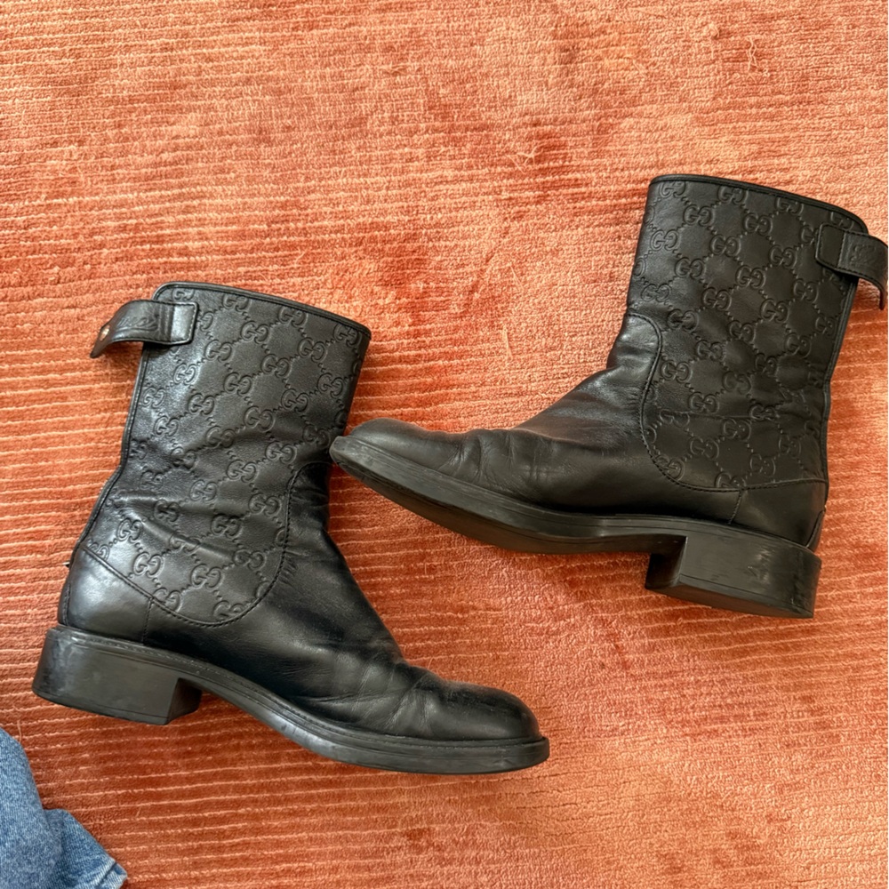 Gucci Embossed Black Leather Boots